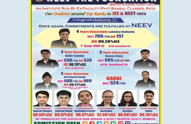 Neev the Foundation Secured Top Positions in JEE & NEET 2023: A Testament to Commitment and Hard Work