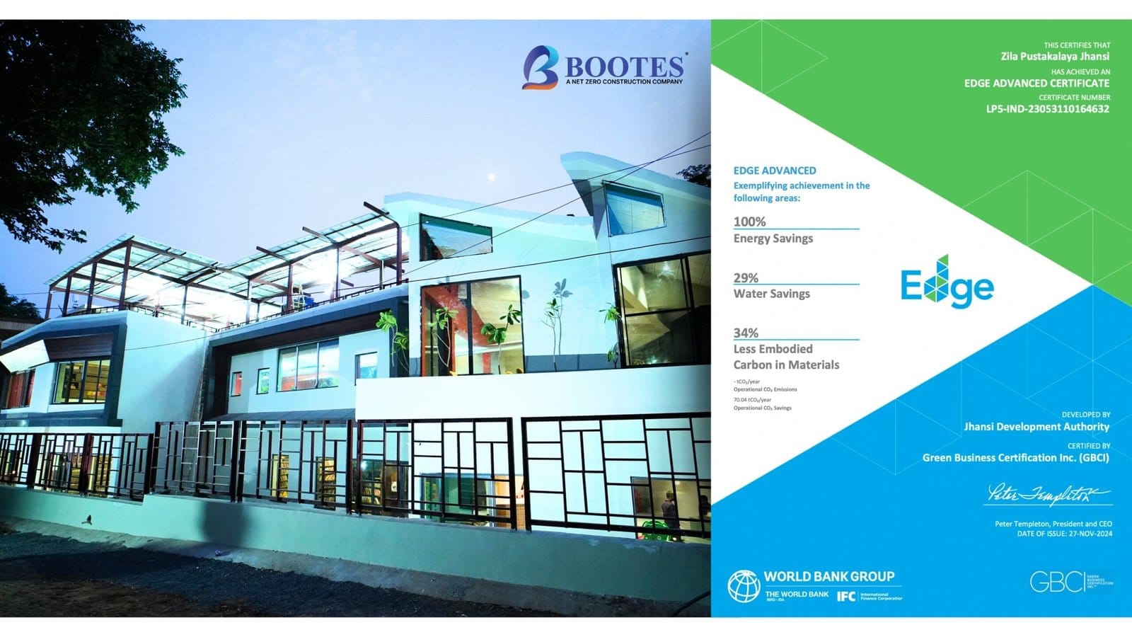 Jhansi Library by BOOTES becomes Asia’s first to achieve EDGE Certification from IFC, World Bank