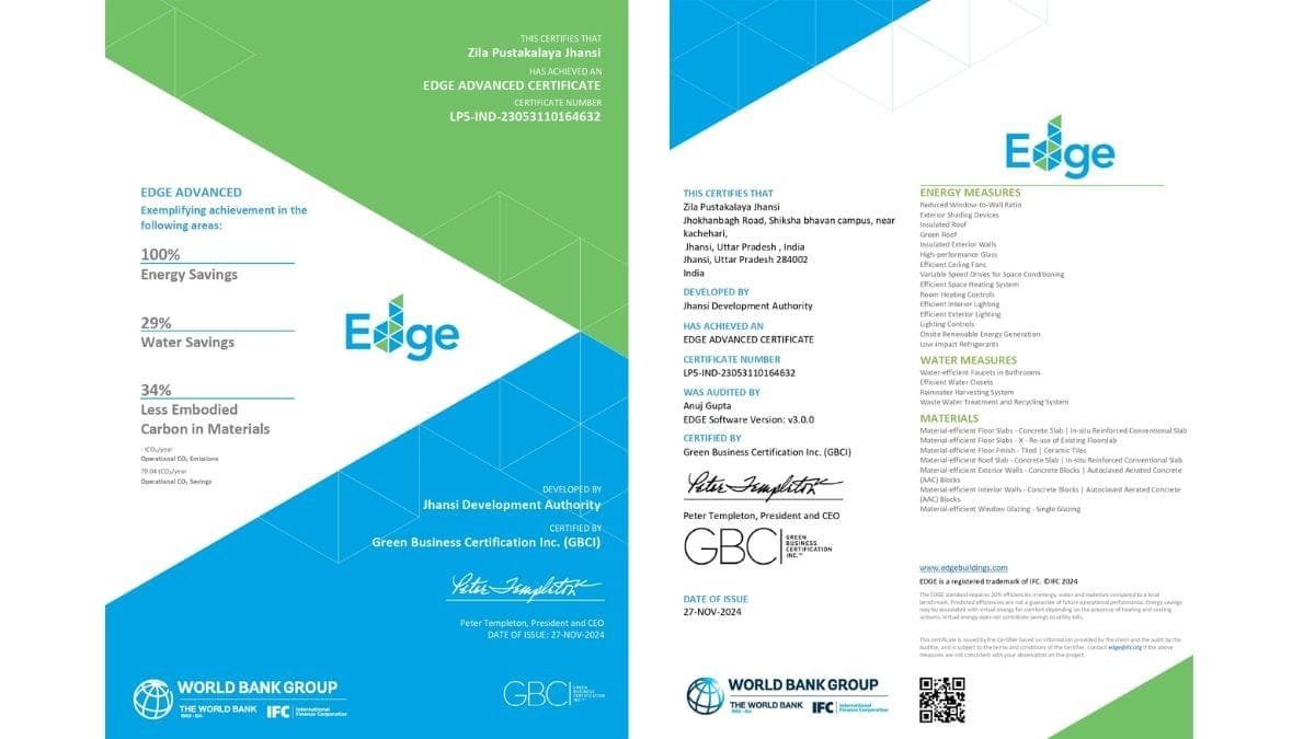 Jhansi Library by BOOTES achieves Global EDGE Certification from IFC after record-breaking 90-Day construction